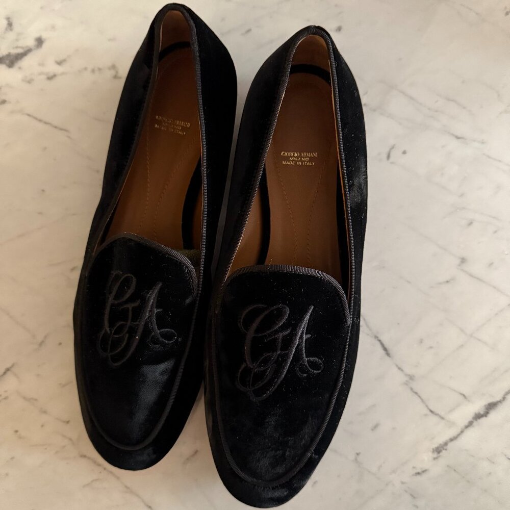 Giorgio Armani Velvet Loafers with embroidered logo